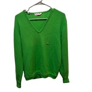 Vintage IZOD Lacoste Green V-Neck Sweater Men's Alligator sz Small Preppy 80s